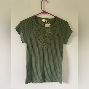 Hem & Thread Green Ribbed Cap Sleeve Blouse
